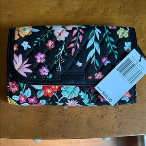 Vera Bradley Black Quilted Wallet with Multicolor Floral Print
